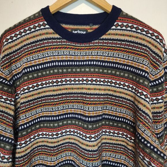 Barbour Merino Wool Cashmere Sweater Nordic Fair Isle Aztec Men's XXL 2X - Picture 7 of 14